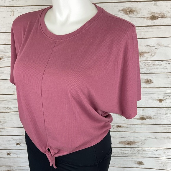Old Navy Active Rose Pink Tie Front Ribbed Tee Top - Picture 1 of 6